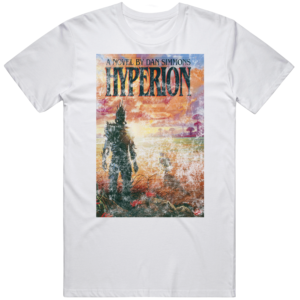 Dan Simmons Hyperion Science Fiction Fan Book Novel Cover Worn Look Mens Soft Cotton Tee T Shirt Dan Simmons Hyperion Science Fiction Fan Book Novel Cover Worn Look Mens Soft Cotton Tee T Shirt