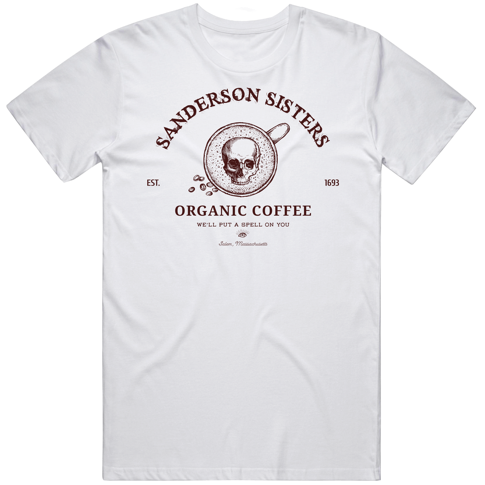 Hocus Pocus Sanderson Sisters Coffee Shop Logo Parody Salem Halloween Movie Mens Soft Cotton Tee T Shirt Hocus Pocus Sanderson Sisters Coffee Shop Logo Parody Salem Halloween Movie Mens Soft Cotton Tee T Shirt