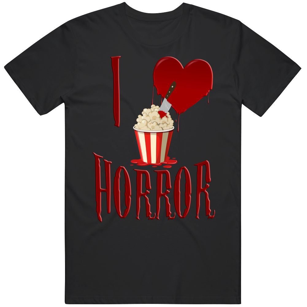 I Love Horror Halloween Movie Popcorn Lover Mens Soft Cotton Tee T Shirt I Love Horror Halloween Movie Popcorn Lover Mens Soft Cotton Tee T Shirt