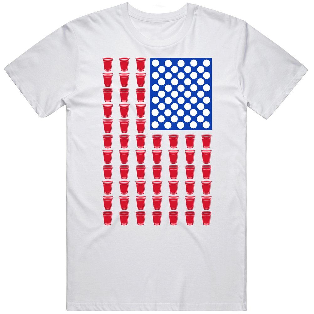 Beer Pong Red Solo Cup American Flag 4th Of July Party Drinking Mens Soft Cotton Tee T Shirt Beer Pong Red Solo Cup American Flag 4th Of July Party Drinking Mens Soft Cotton Tee T Shirt