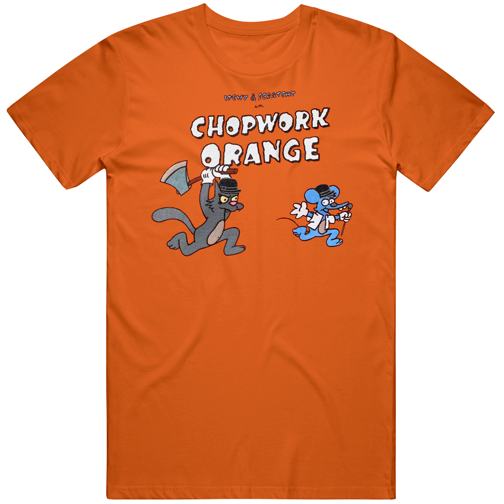 Itchy And Scratchy In Chopwork Orange Clockwork Parody Mens Cotton Classic T Shirt