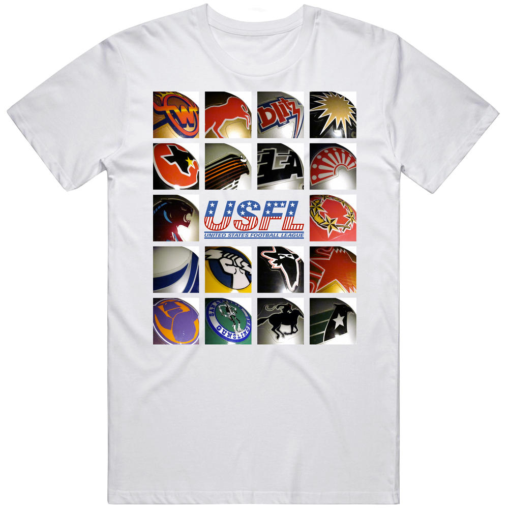 Usfl United States Football League Teams Helmets Mens Cotton Classic T Shirt Usfl United States Football League Teams Helmets Mens Cotton Classic T Shirt