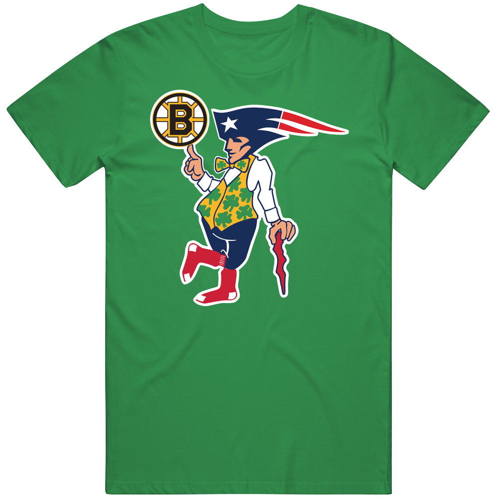 New Boston Fan Sport Teams Irish Mens Black T-shirt Combined Logo Mashup3[green] Mens Vintage T Shirt