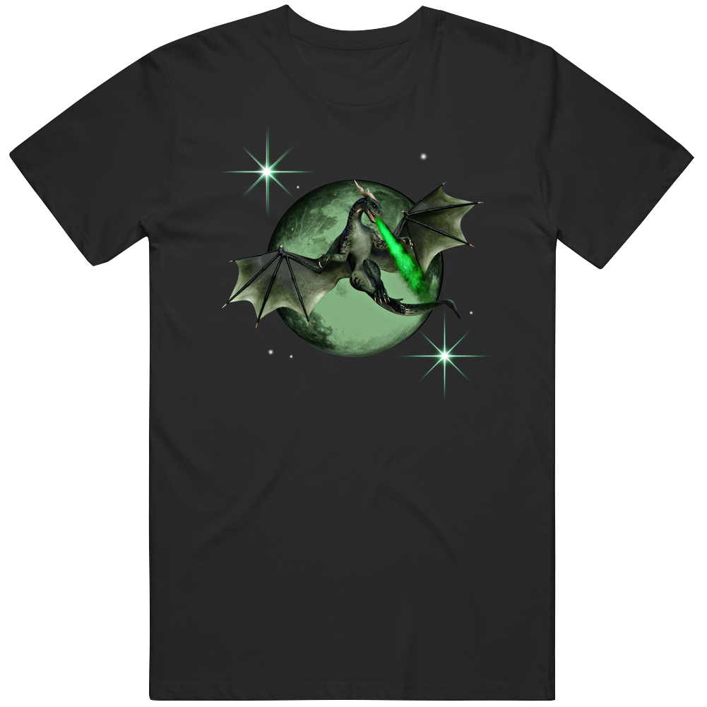 Gothic Green Dragon And Moon Mens Vintage T Shirt Gothic Green Dragon And Moon Mens Vintage T Shirt