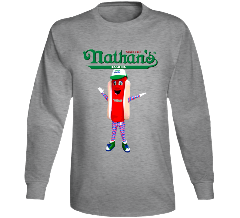 Nathan's Famous Hot Dogs Frankster Mascot Funny Cool Long Sleeve