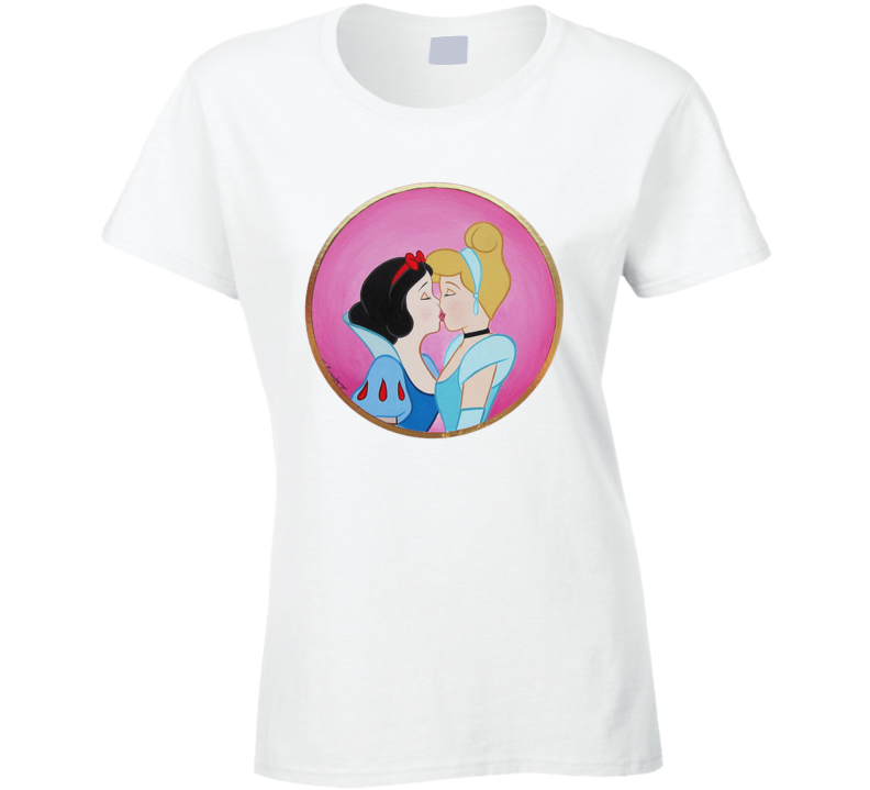 Snow White And Cinderella Kissing Princess Ladies T Shirt