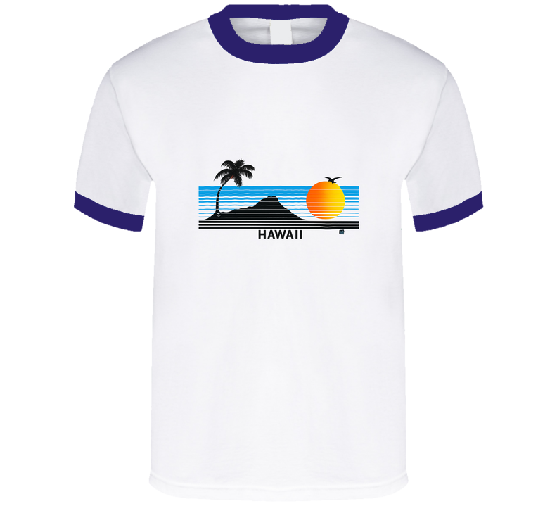 Vintage 80s Hawaii Graphic Vaporwave Graphic Blue Ringer T Shirt Vintage 80s Hawaii Graphic Vaporwave Graphic Blue Ringer T Shirt