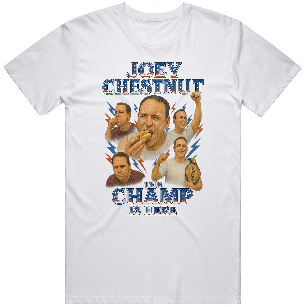 Joey Chestnut – Patriotic Champ July 4th Tee White T Shirt