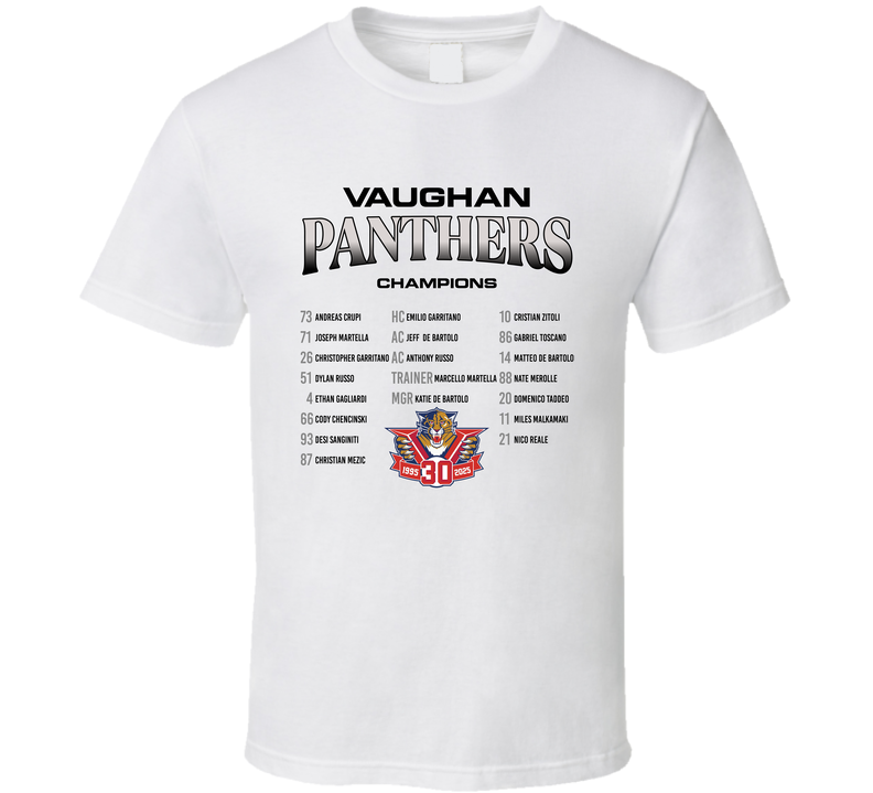 Vaughan Panthers International Silver Stick Champions 2025-2026 U11 Aa Vaughan Ontario Regional Back Print T Shirt Vaughan Panthers International Silver Stick Champions 2025-2026 U11 Aa Vaughan Ontario Regional Back Print T Shirt