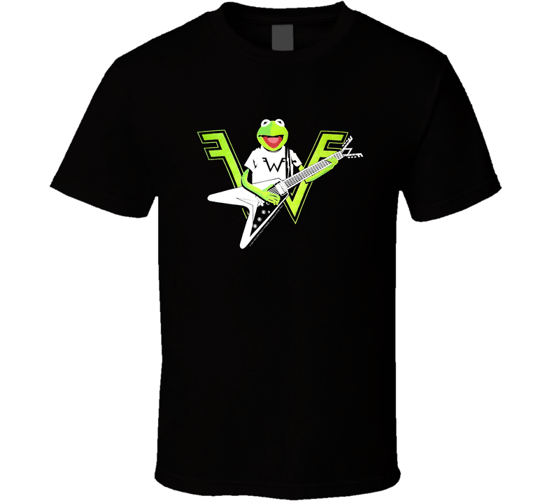 Kermit The Frog Playing The Guitar Weezer Logo Black Unisex T Shirt Kermit The Frog Playing The Guitar Weezer Logo Black Unisex T Shirt