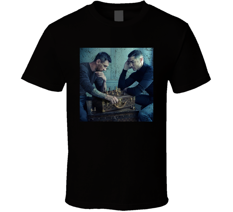 Lionel Messi And Cristiano Ronaldo Playing Chess Distressed Black Unisex T Shirt Lionel Messi And Cristiano Ronaldo Playing Chess Distressed Black Unisex T Shirt
