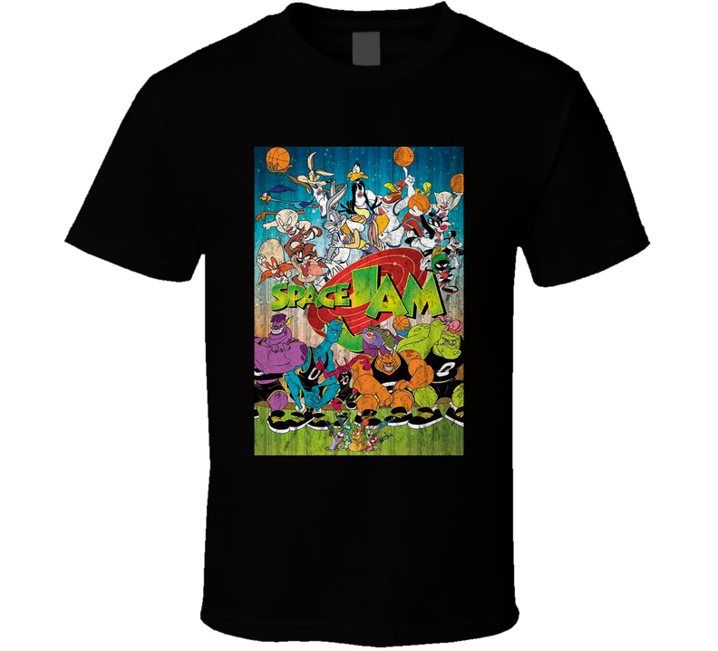 Space Jam Retro Looney Tunes Cartoon Poster Vintage Worn Look Black Unisex T Shirt