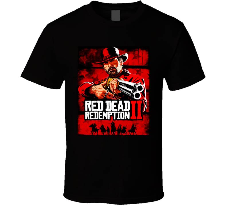 Red Dead Redemption 2 Video Game Cover Distressed Look Black Unisex T Shirt Red Dead Redemption 2 Video Game Cover Distressed Look Black Unisex T Shirt