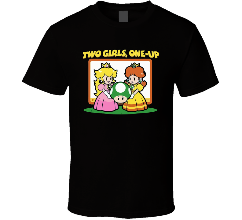 Two Girls 1 Up Funny Mario Video Game Black Unisex T Shirt Two Girls 1 Up Funny Mario Video Game Black Unisex T Shirt