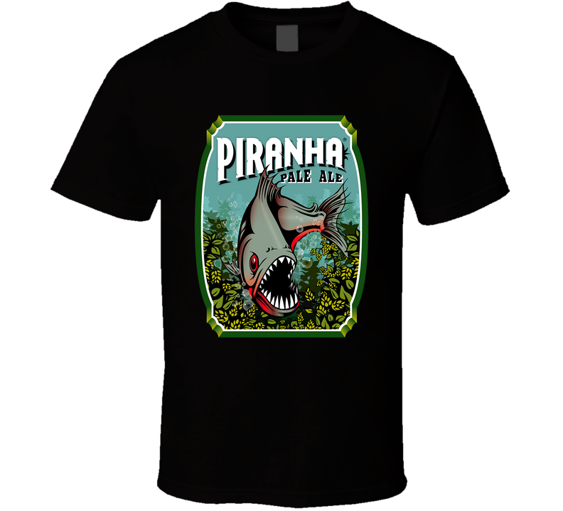 Piranha Pale Ale Beer Logo Black Unisex T Shirt