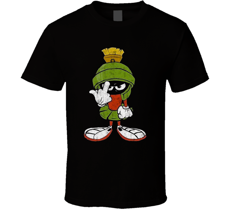 Marvin The Martian Middle Finger Flipping The Bird Looney Toons Worn Look Black Unisex T Shirt Marvin The Martian Middle Finger Flipping The Bird Looney Toons Worn Look Black Unisex T Shirt