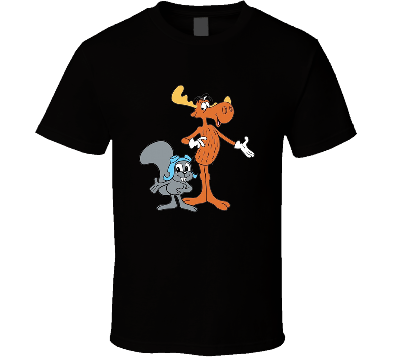Rocky And Bullwinkle Retro Cartoon Character Black Unisex T Shirt Rocky And Bullwinkle Retro Cartoon Character Black Unisex T Shirt