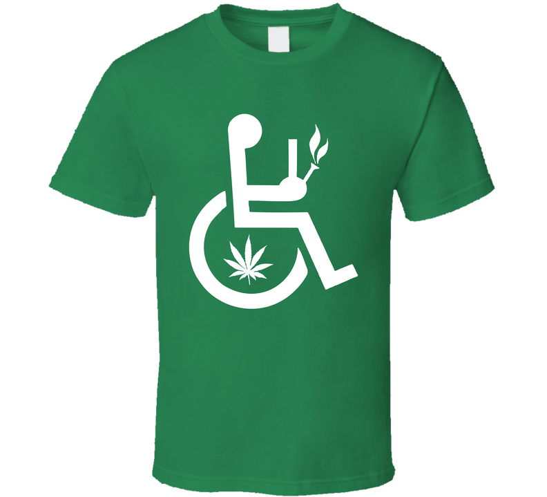 Wheelchair Pot Smoking Bong Marijuana Sign Green Unisex T Shirt