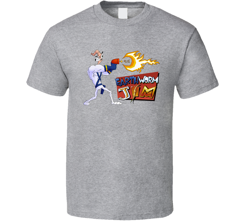 Earthworm Jim 90s Kids Tv Show Cartoon Gray Unisex T Shirt
