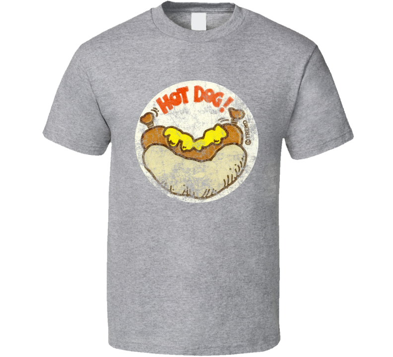 Hot Dog Scratch N Sniff Sticker Retro Vintage Worn Look Gray Unisex T Shirt