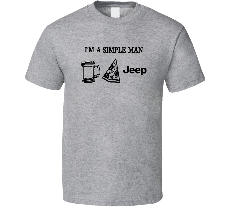 Jeep Simple Man Beer Pizza Car Logo Driving Fan Gray Unisex T Shirt