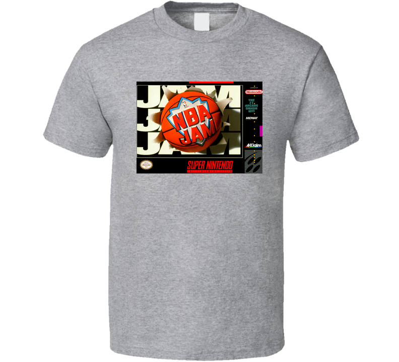 Super Nintendo Snes Nba Jam Retro Video Game Cover Gray Unisex T Shirt