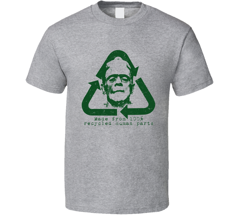 Frankenstein Made From Recycled Human Parts Monster Parody Gray Unisex T Shirt