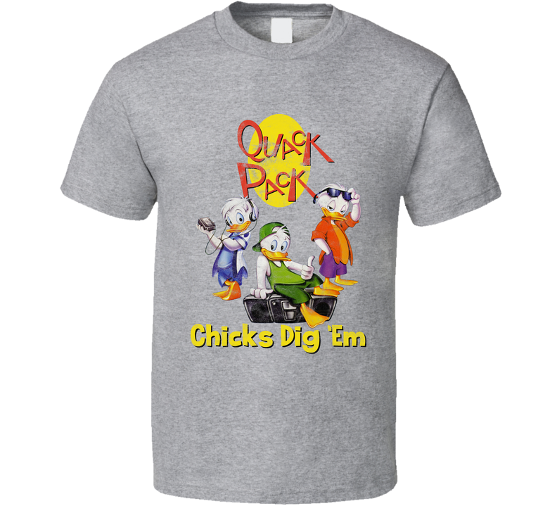 Quack Pack Chicks Dig Em 90s Kids Duck Tv Show Cartoon Worn Look Gray Unisex T Shirt