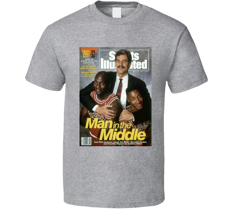 Phil Jackson Michael Jordan Scottie Pippen Man In The Middle Sports Illustrated Basketball Fan Gray Unisex T Shirt