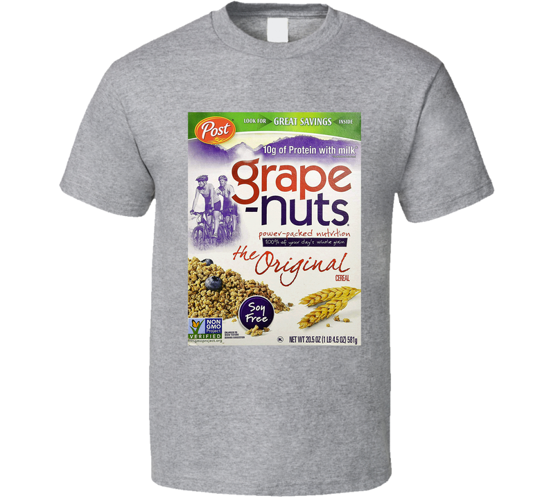 Grape Nuts Box Greatest Cereal Of All Time Breakfast Fan Foodie Gray Unisex T Shirt