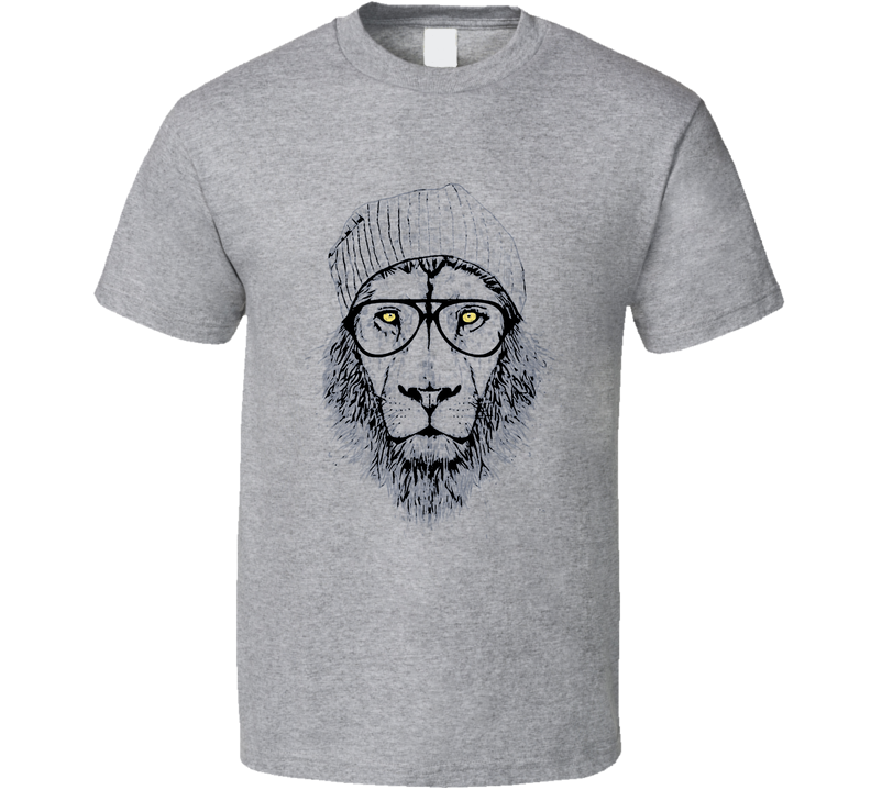 Hipster Lion With Glasses Gray Unisex T Shirt Hipster Lion With Glasses Gray Unisex T Shirt