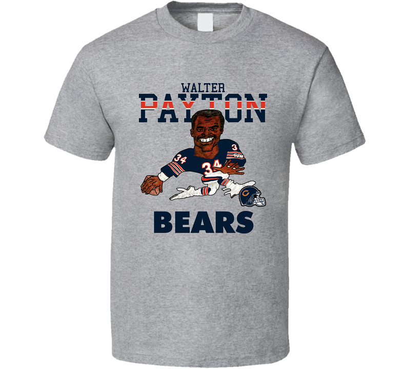 Walter Payton Retro Football Caricature Gray Unisex T Shirt
