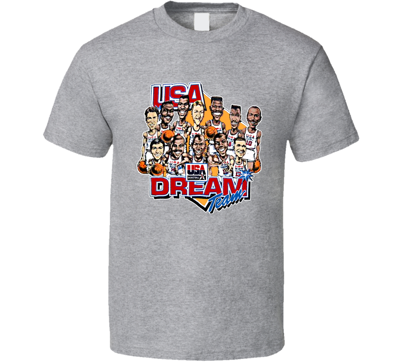 Usa Dream Team Retro Caricature Basketball Gray Unisex T Shirt Usa Dream Team Retro Caricature Basketball Gray Unisex T Shirt