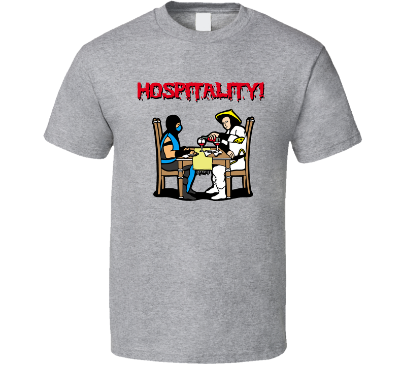 Mortal Kombat Hospitality Funny Video Game Gray Unisex T Shirt