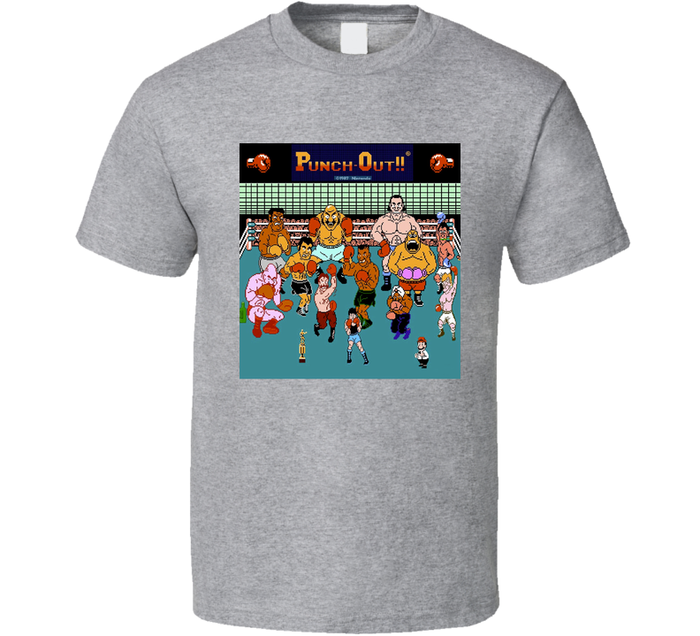 Mike Tyson Punch Out All Characters Retro Video Game Gamer Fan Gray Unisex T Shirt