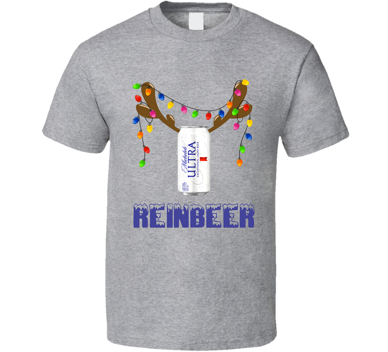 Michelob Ultra Reinbeer Funny Beer Lager Fan Christmas Gray Unisex T Shirt