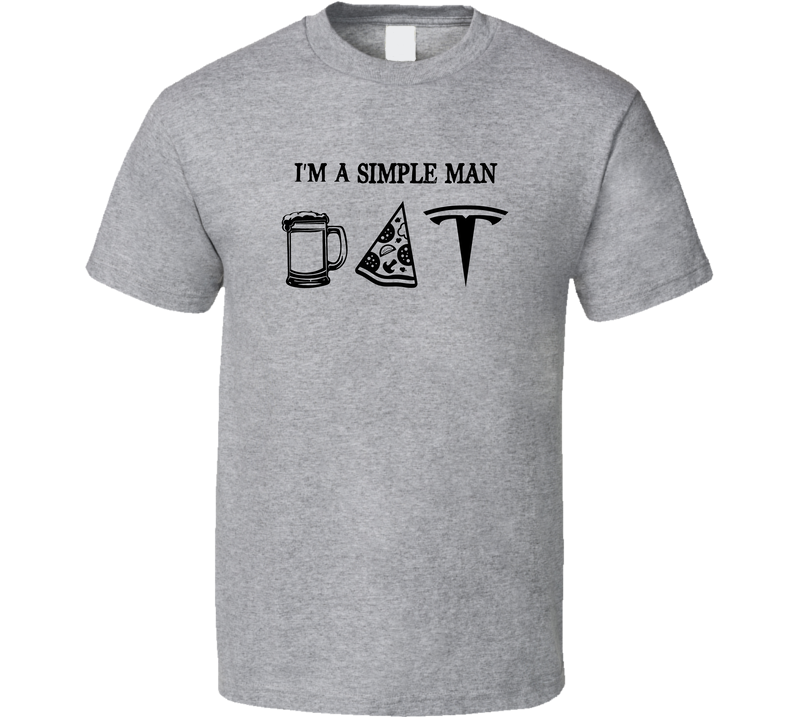 Tesla Simple Man Beer Pizza Car Logo Driving Fan Gray Unisex T Shirt