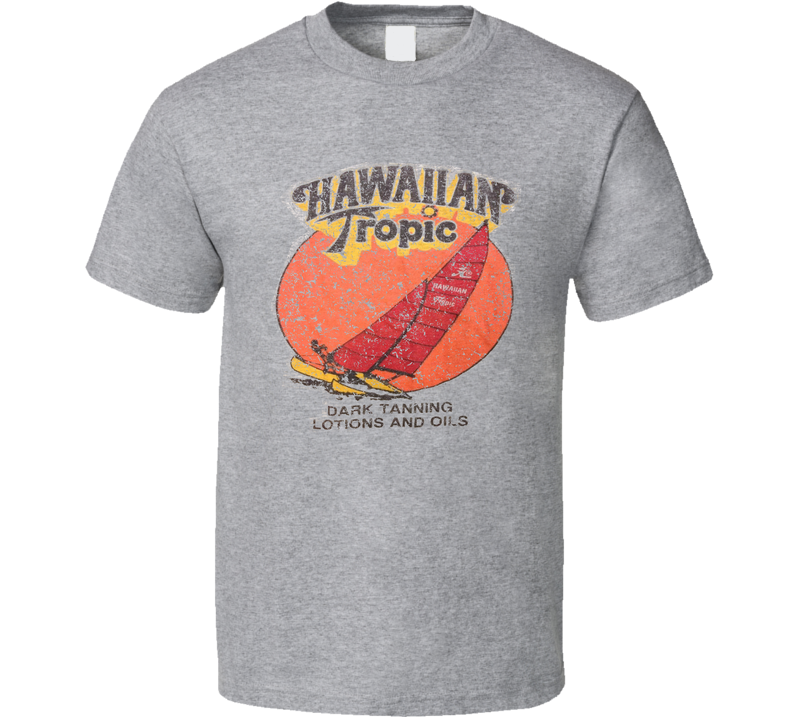 Hawaiian Tropic Dark Tanning  Oil 80s Vintage Distressed Fan Gray Unisex T Shirt