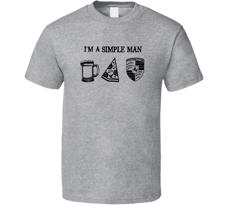 Porsche Simple Man Beer Pizza Car Logo Driving Fan Gray Unisex T Shirt