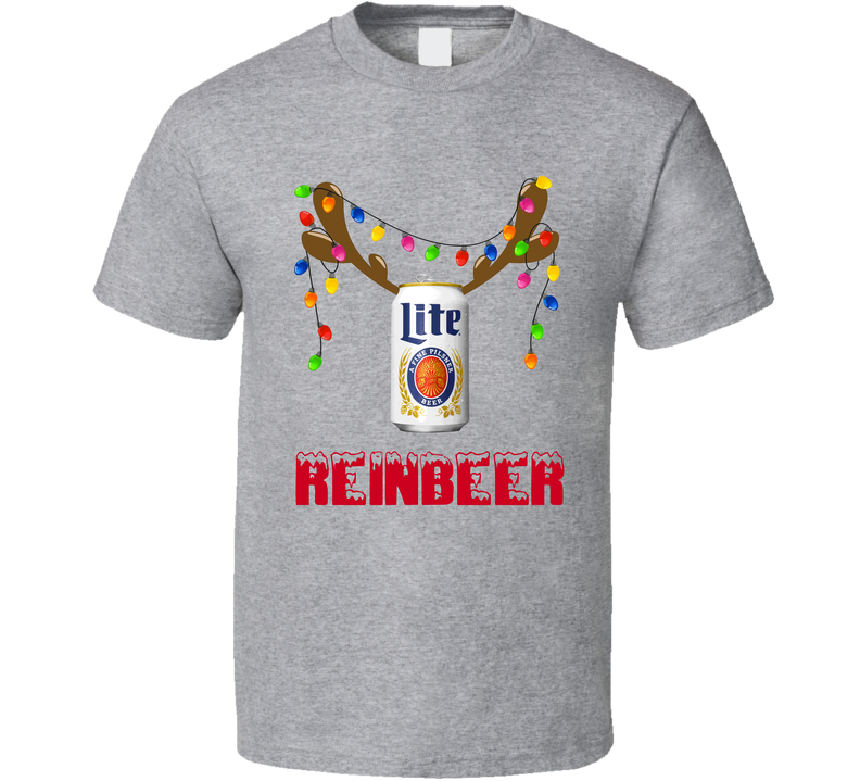 Miller Lite Reinbeer Funny Beer Lager Fan Christmas Gray Unisex T Shirt