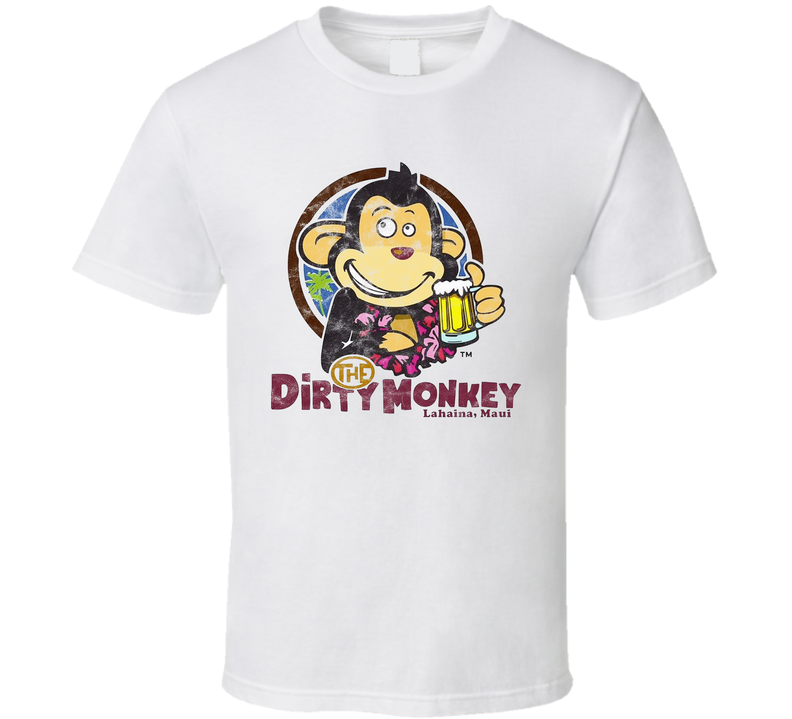 The Dirty Monkey Maui Hawaii Restaurant Worn Look White Unisex T Shirt