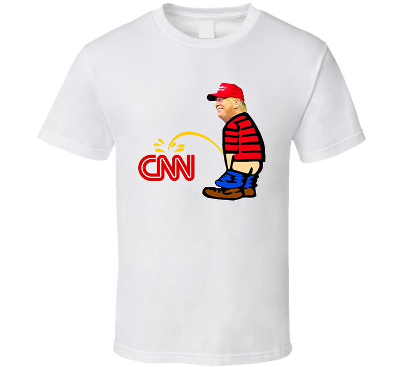 Trump Peeing On Cnn Cartoon White Unisex T Shirt Trump Peeing On Cnn Cartoon White Unisex T Shirt
