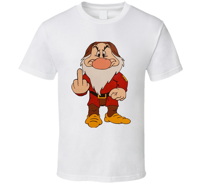 Grumpy Dwarf Middle Finger Funny Cartoon White Unisex T Shirt