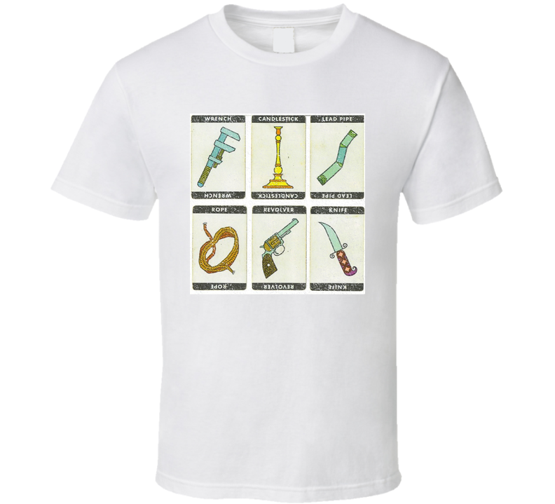 Clue Weapons Cards Retro Board Game Vintage White Unisex T Shirt