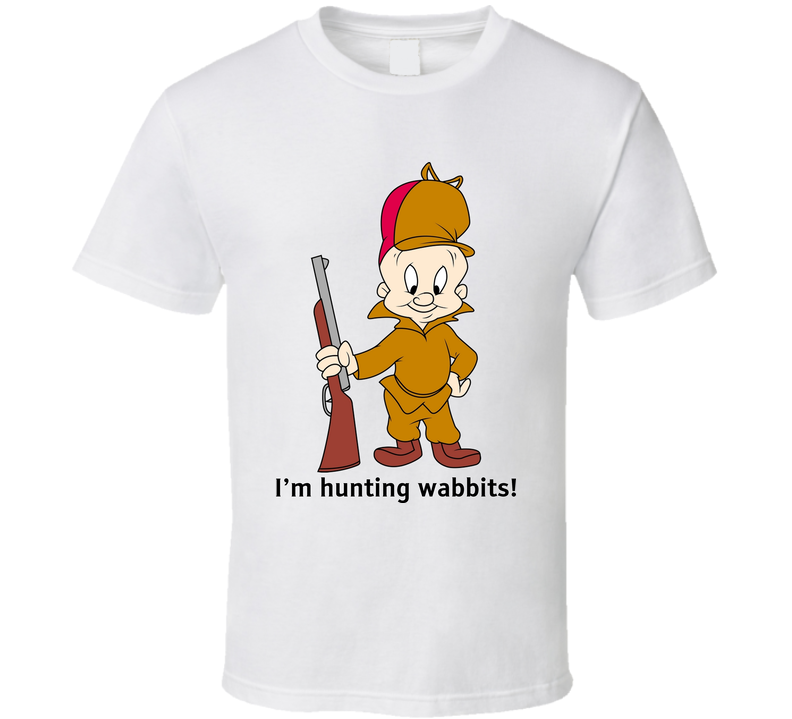 Elmer Fudd Cartoon I'm Hunting Wabbits White Unisex T Shirt Elmer Fudd Cartoon I'm Hunting Wabbits White Unisex T Shirt