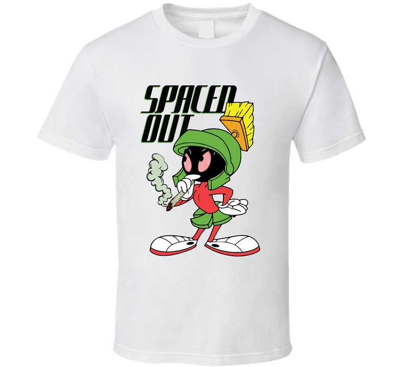 Spaced Out Marvin The Martian Smoking Weed Pot Stoner Retro Cartoon Parody White Unisex T Shirt