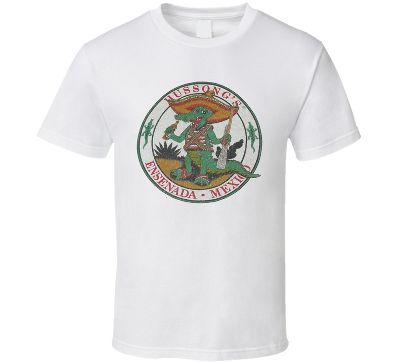 Vintage 80s Hussong's Mexican Cantina Crocodile Guerrilla Men's Unisex White Unisex T Shirt