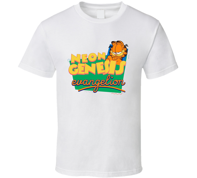 Neon Genesis Evangelion Cartoon Animated Garfield Mashup Parody White Unisex T Shirt