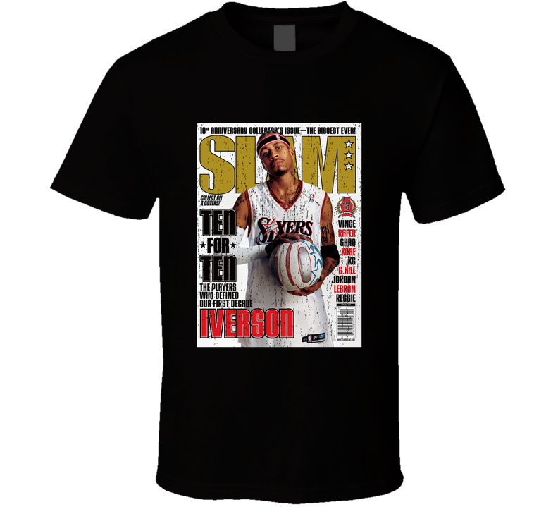 Slam Magazine Issue 77 Allen Iverson Popular Basketball Magazine Grunge Look Black Unisex T Shirt