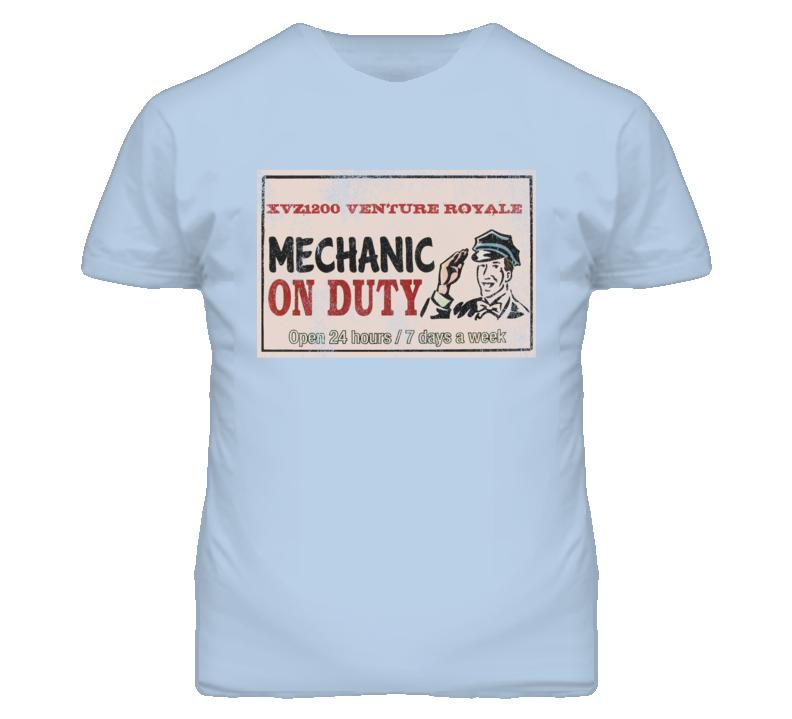 YAMAHA XVZ1200 Venture Royale Mechanic On Duty Garage Sign Vintage Distressed Look Motorcycle T Shirt YAMAHA XVZ1200 Venture Royale Mechanic On Duty Garage Sign Vintage Distressed Look Motorcycle T Shirt